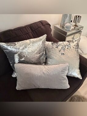 Silver Sequin and Velvet Accent Pillow Set - Modern Glam
